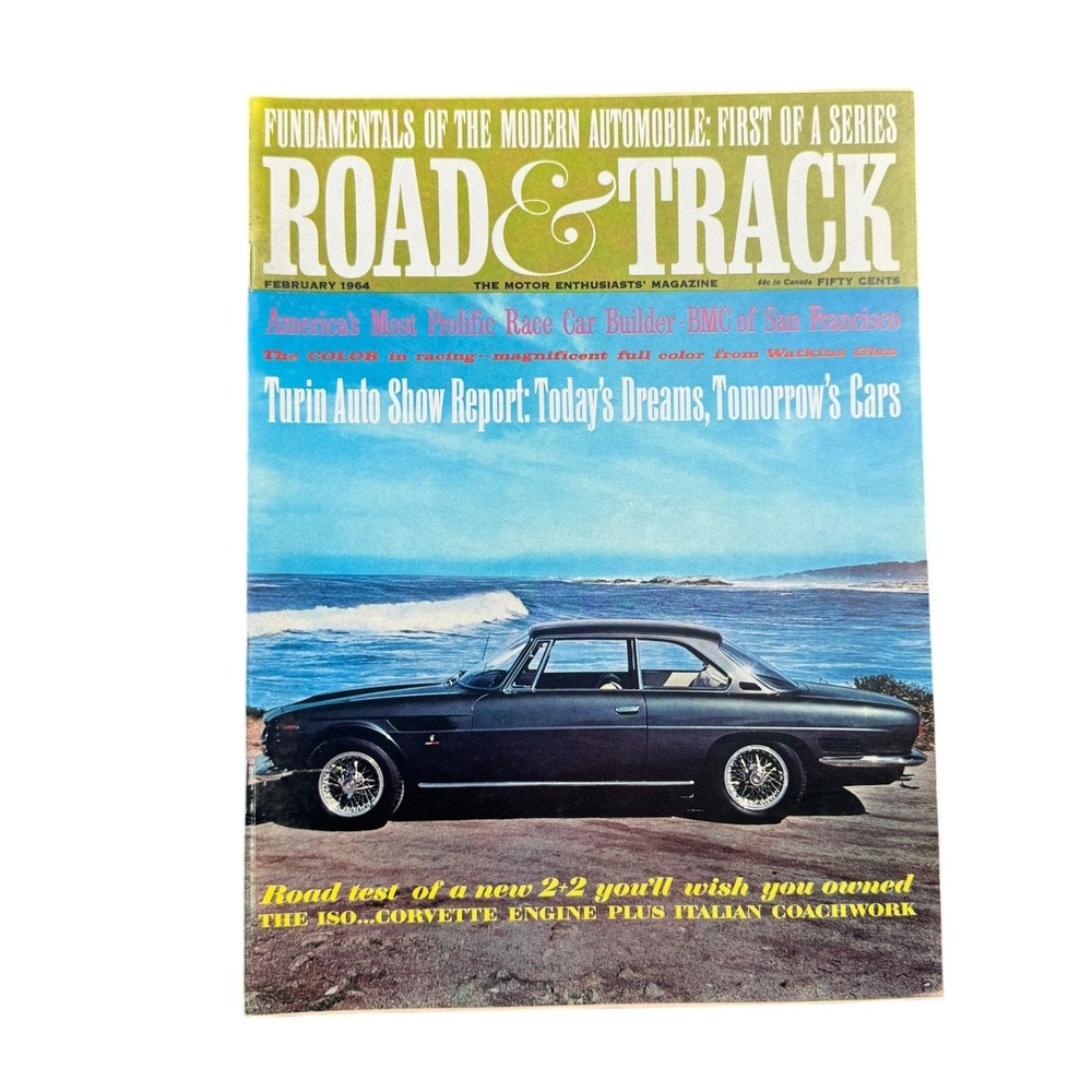 Vintage Road & Track Magazine February 1964 Turin Auto Show Iso Rivolta Volvo Ad